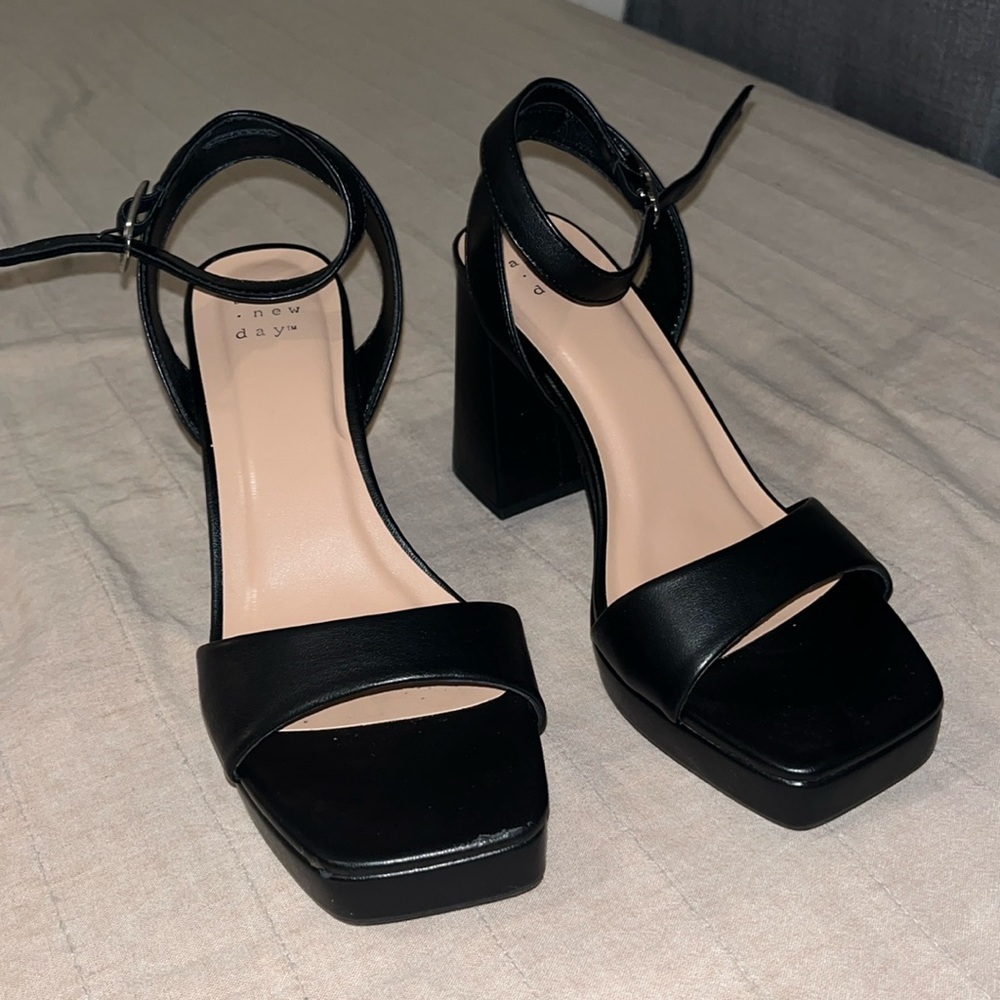 a.new day black 4in block heels